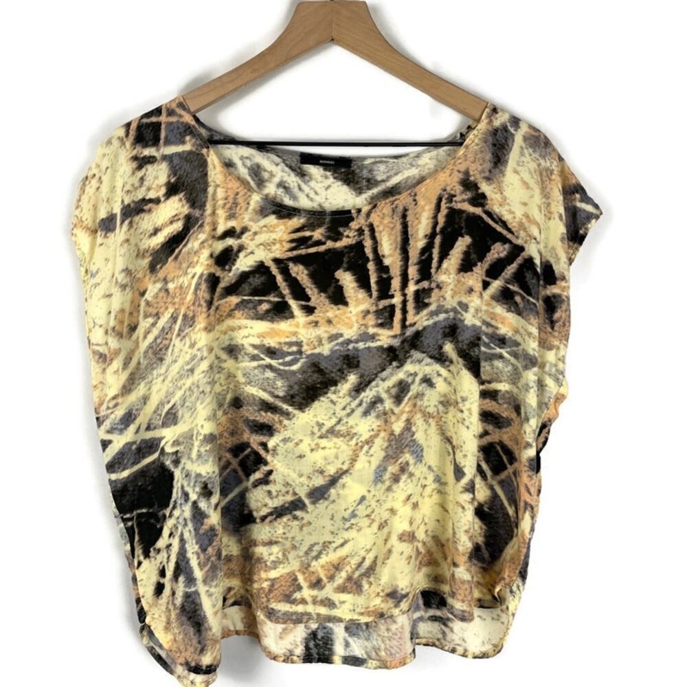 Women’s Abstract Crop T-Shirt Top Cap Sleeve Boho Rock n Roll Goth Est L Osmosis